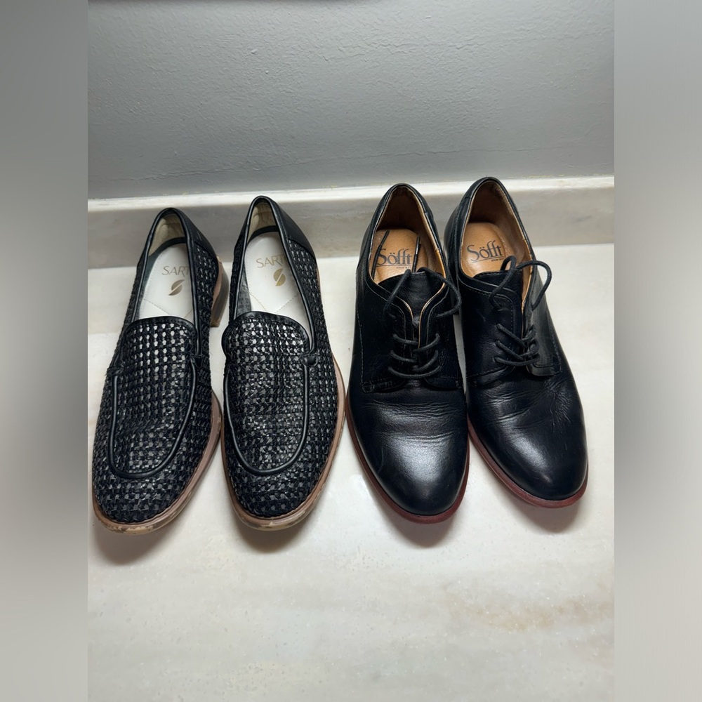 LOT OF 2! Sofft & Franco Sarto Womens Black Oxford Flats Heels Work Career 8